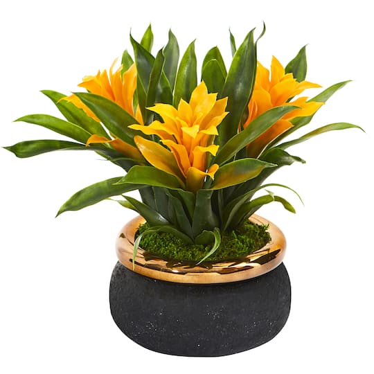 Michaels, 11" Bromeliad Artificial Plant in Stoneware Planter – Category: Potted Plants